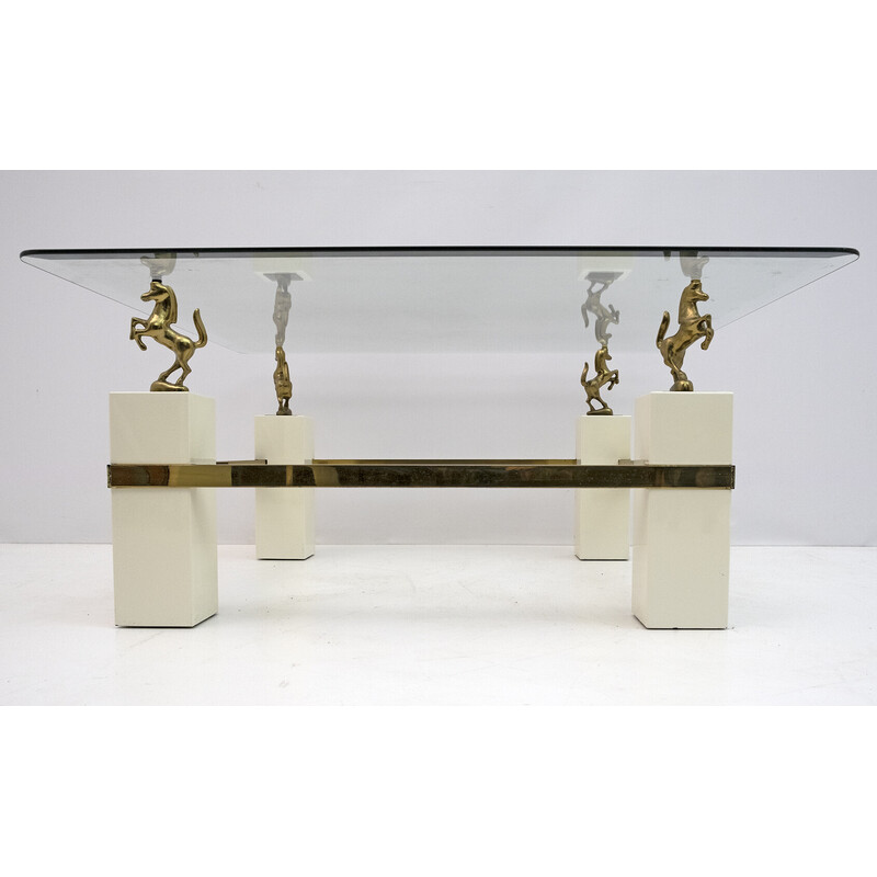 Mid-century brass Horsed French coffee table by Maison Charles, 1970s