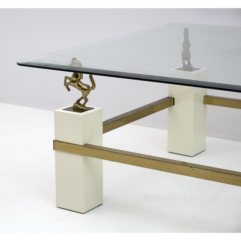 Mid-century brass Horsed French coffee table by Maison Charles, 1970s