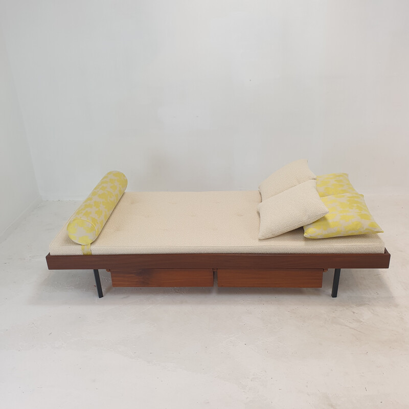 Vintage teak daybed with dedar cushions and bolster, 1960s