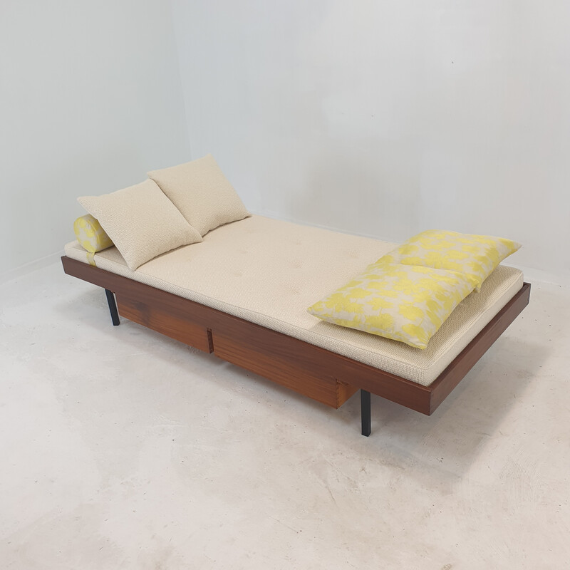 Vintage teak daybed with dedar cushions and bolster, 1960s