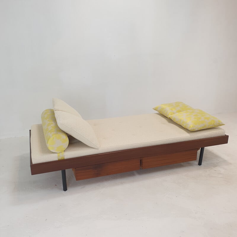 Vintage teak daybed with dedar cushions and bolster, 1960s