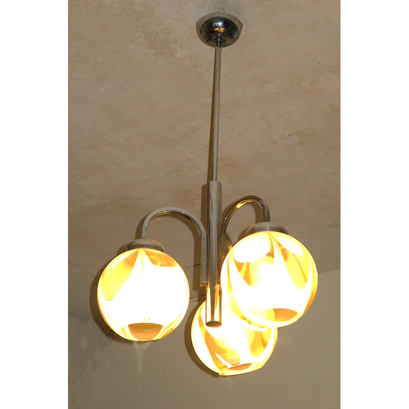Lámpara italiana vintage de 3 brazos de cristal de Murano, años 60