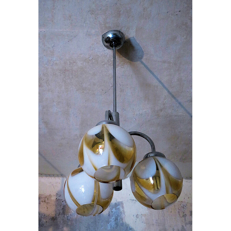 Lámpara italiana vintage de 3 brazos de cristal de Murano, años 60