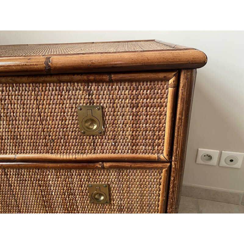 Vintage Dal Vera chest of drawers in woven rattan and bamboo, 1970s