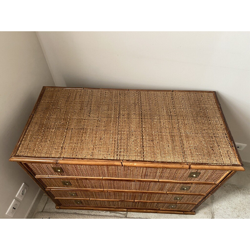 Vintage Dal Vera chest of drawers in woven rattan and bamboo, 1970s