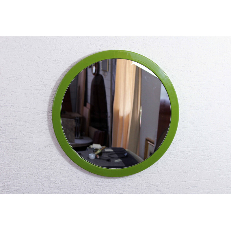 Ronde vintage groene spiegel, 1970