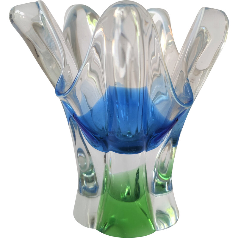 Vase vintage en verre - bleu