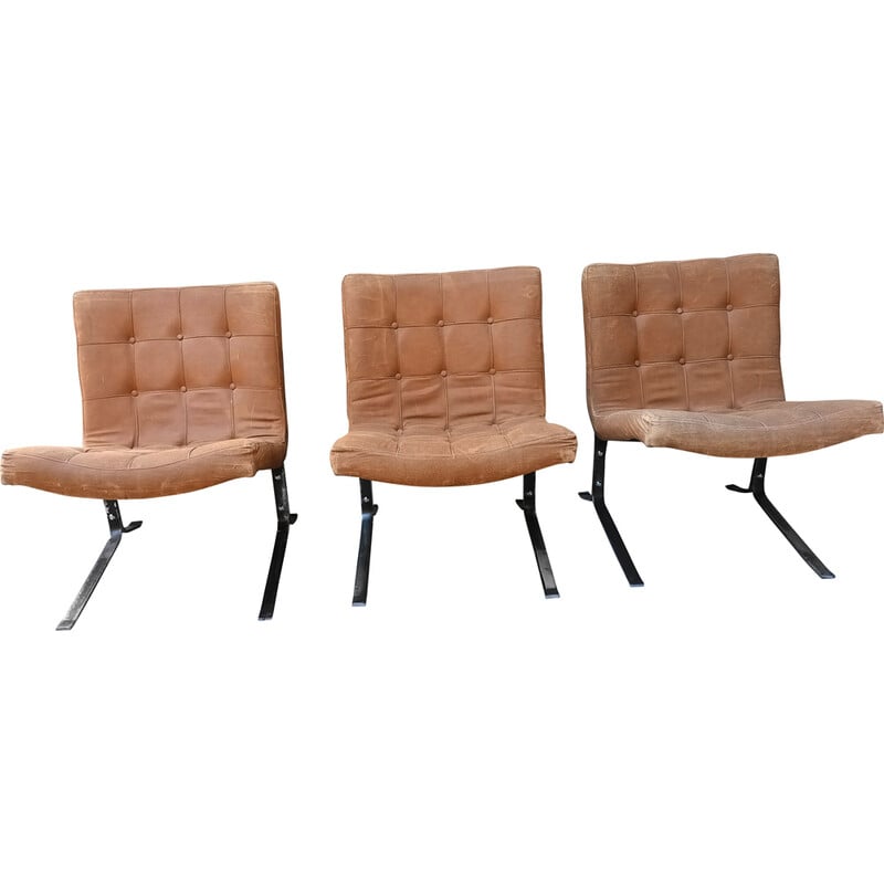 Set of 3 vintage armchairs by Olivier Mourgue, 1950-1960