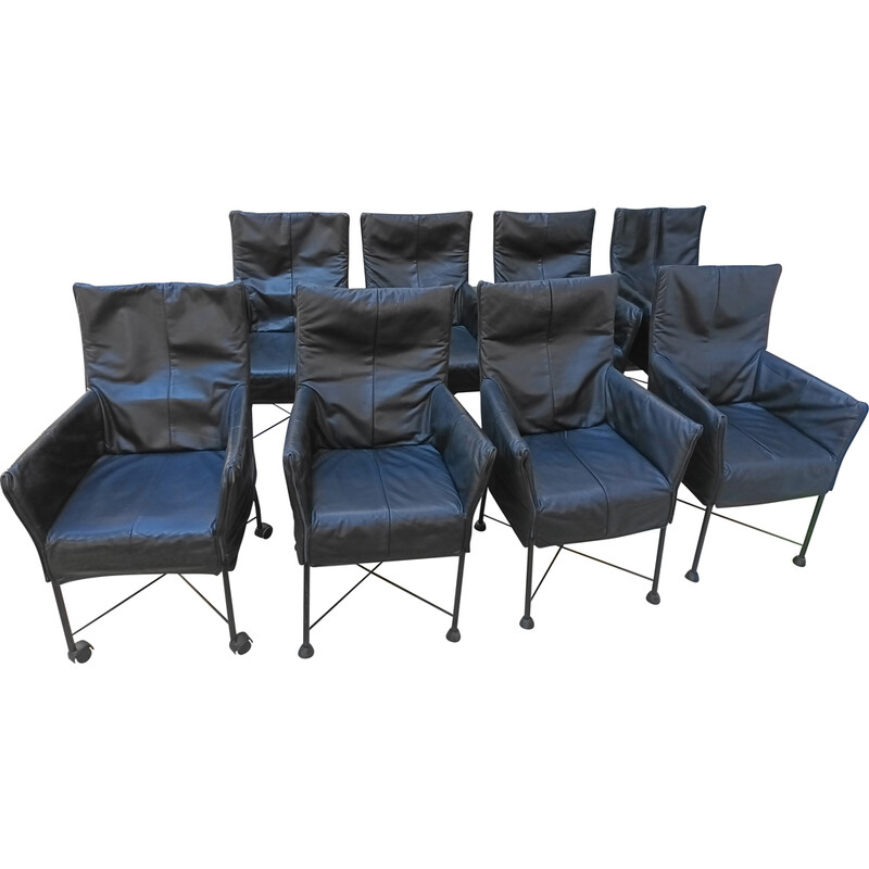 Set of 8 vintage leather armchairs by Gerard Van Den Berg for Montis, 1980