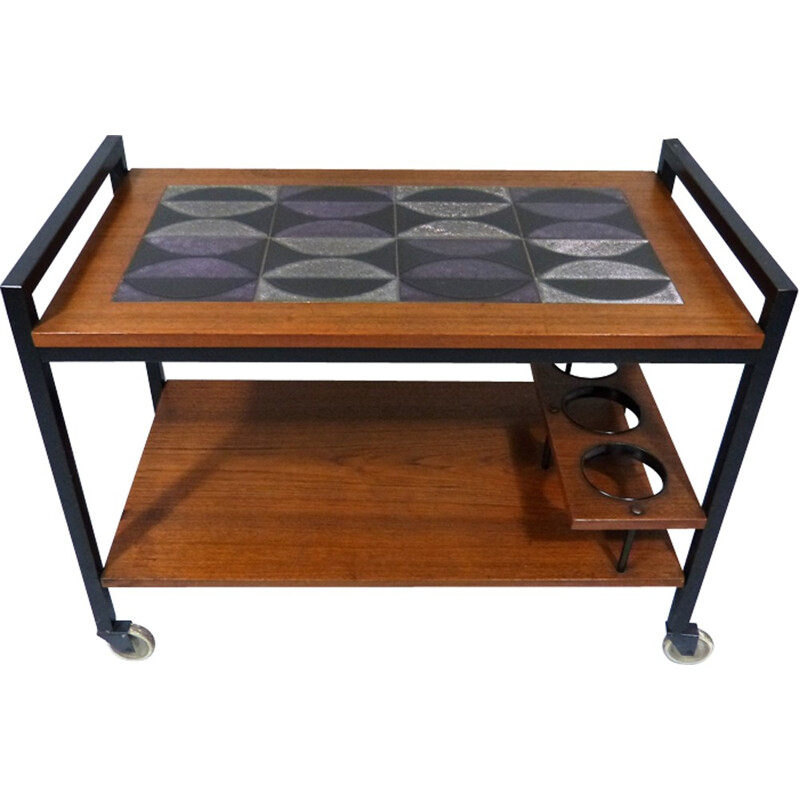 Teak trolley with ceramic tiles - 1960s