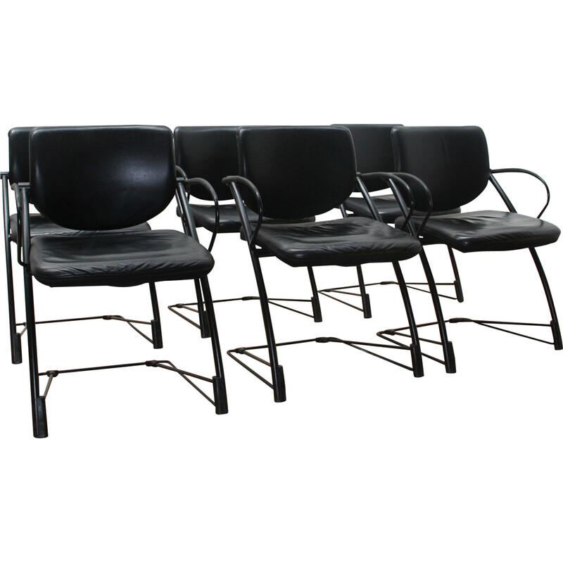 Set aus 6 Vintage-Bürostühlen von Steelcase aus Metall und Leder