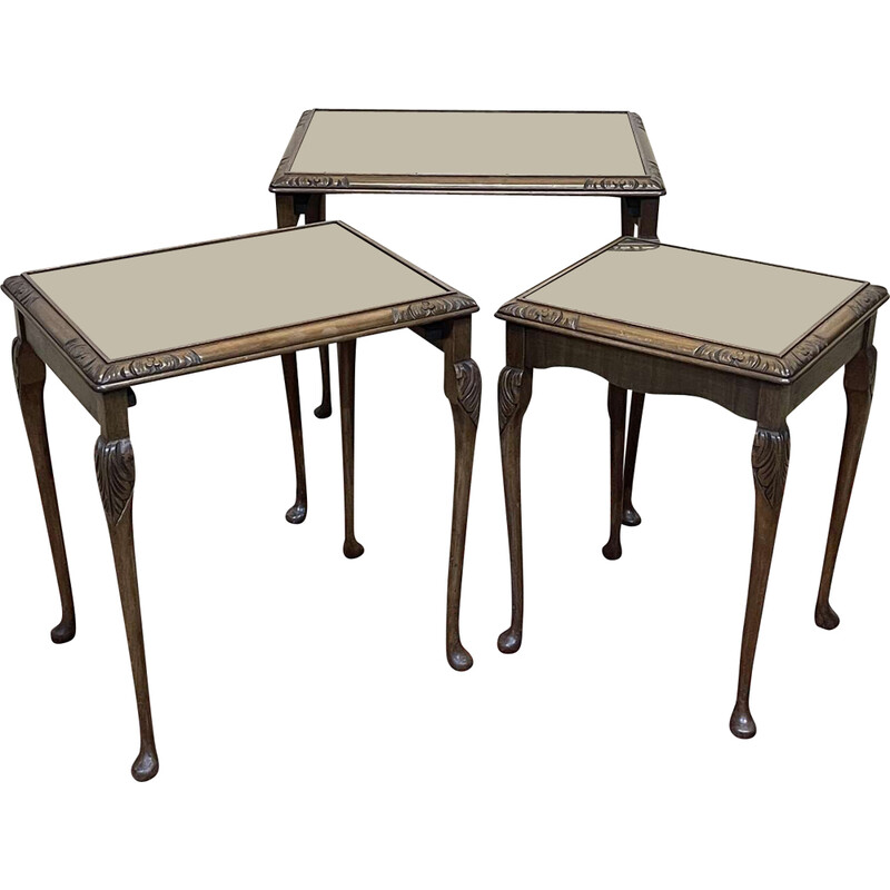 Vintage mahogany and glass nesting tables, 1950