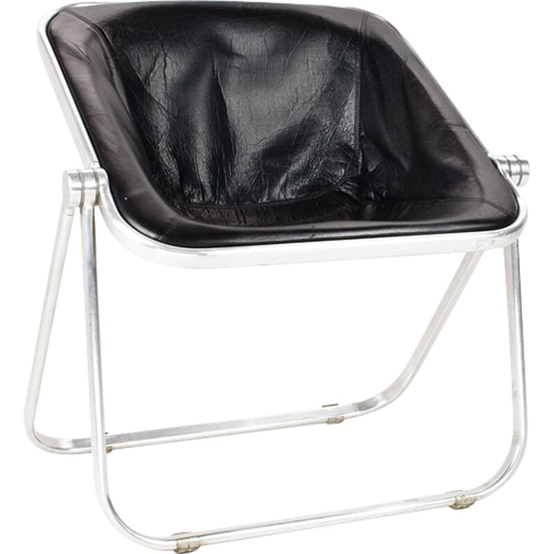 Black leather Plona easy chair by Giancarlo Piretti for Castelli - 1960s
