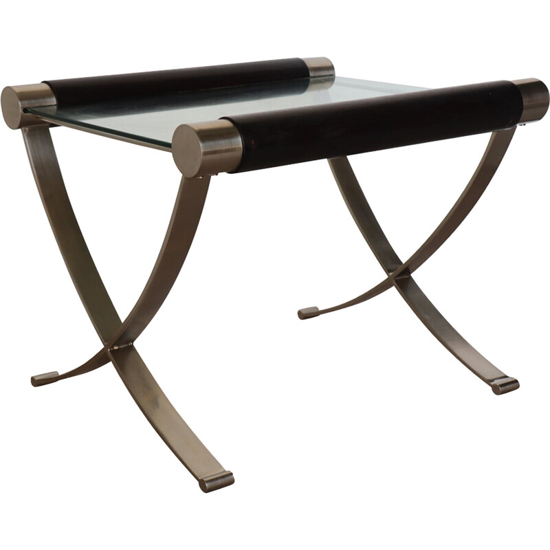 Minimalist vintage steel and glass coffee table, 1970