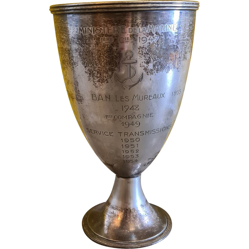 Copa de desafío francesa vintage plateada Ecole Militaire de Christofle, 1945