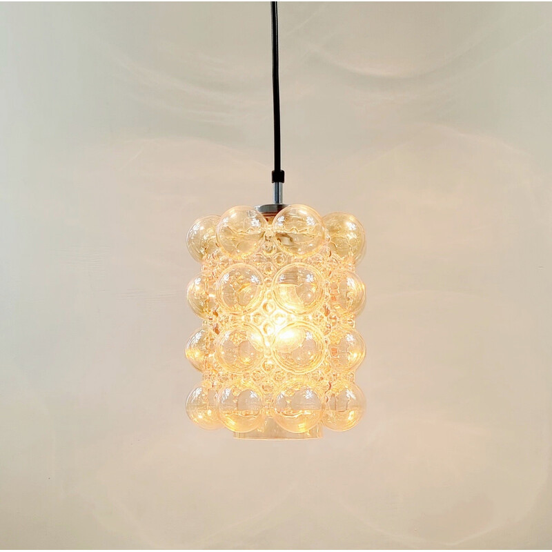 Pair of vintage amber bubble glass pendant lamps by Helena Tynell for Limburg, Germany 1960s
