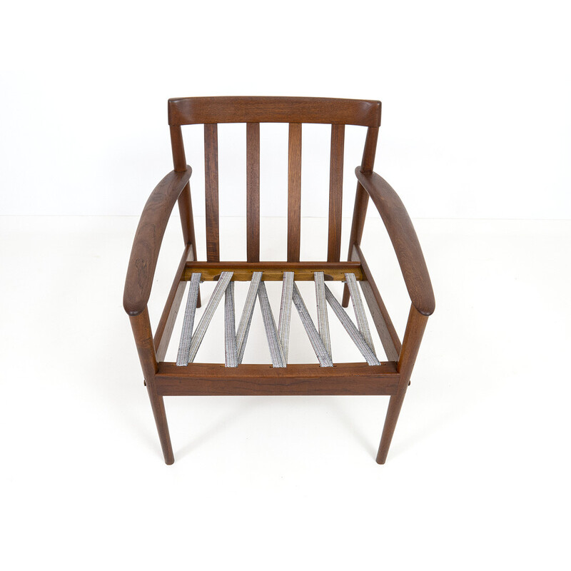 Danish vintage teak armchair with upholstery by Grete Jalk for Poul Jeppesen