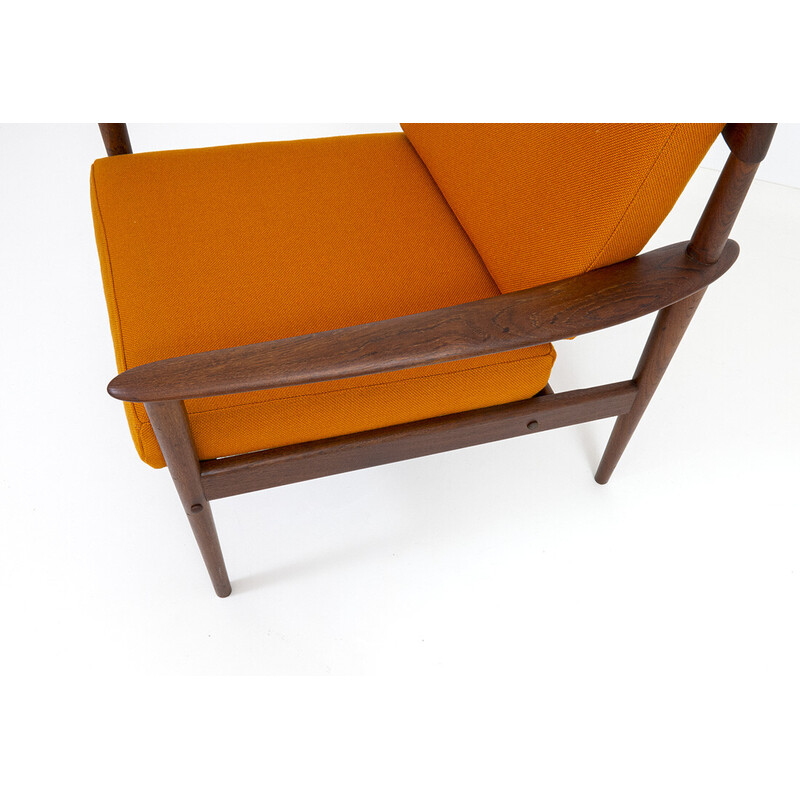 Deense vintage teakhouten fauteuil met bekleding van Grete Jalk voor Poul Jeppesen