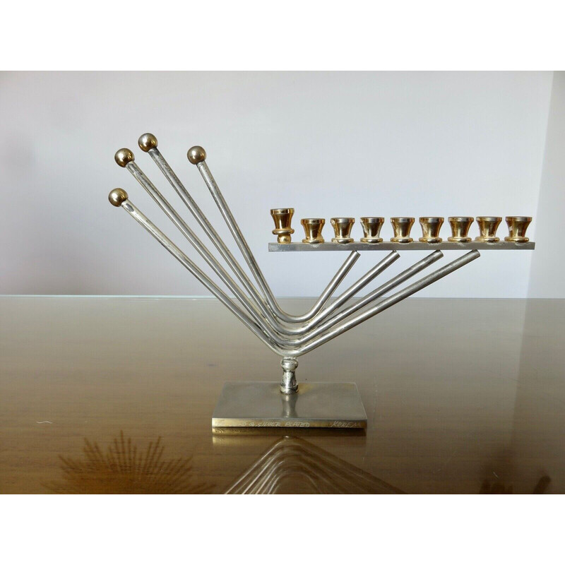 Castiçal vintage "Hanukkah menorah" com 9 velas da Korem, 1970
