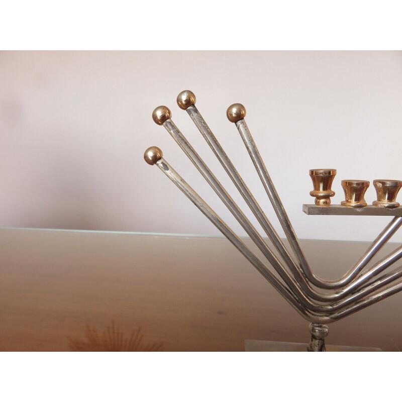 Candelabro vintage "Hanukkah menorah" con 9 velas de Korem, 1970