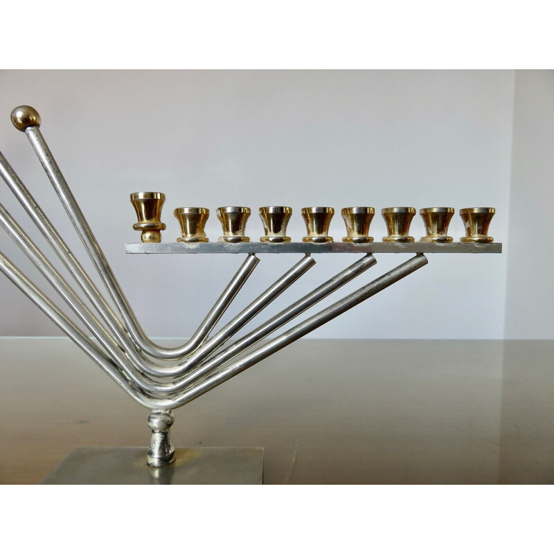 Portacandele vintage "Hanukkah menorah" con 9 candele di Korem, 1970