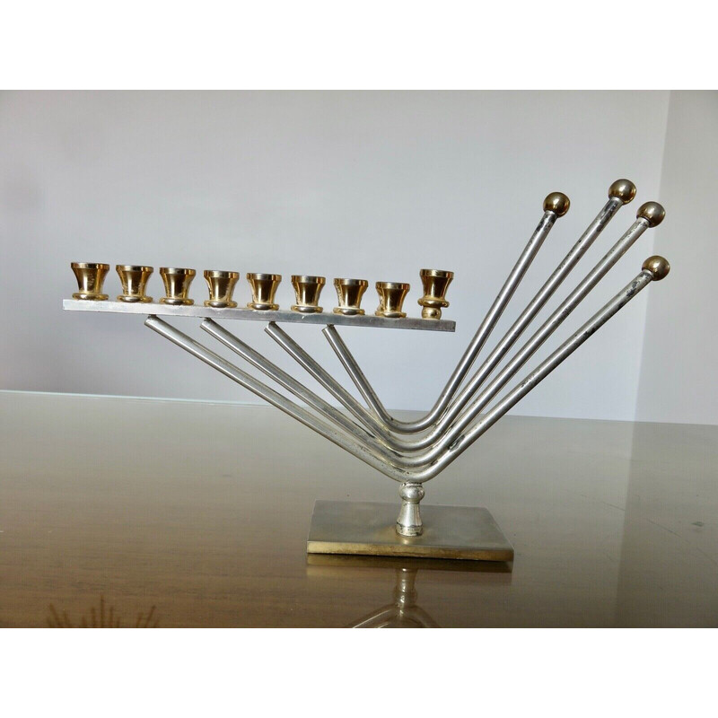 Castiçal vintage "Hanukkah menorah" com 9 velas da Korem, 1970