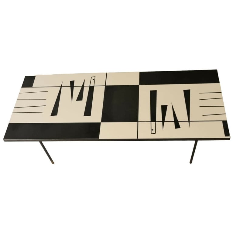 Mid-century coffee table in black and white graphic formica