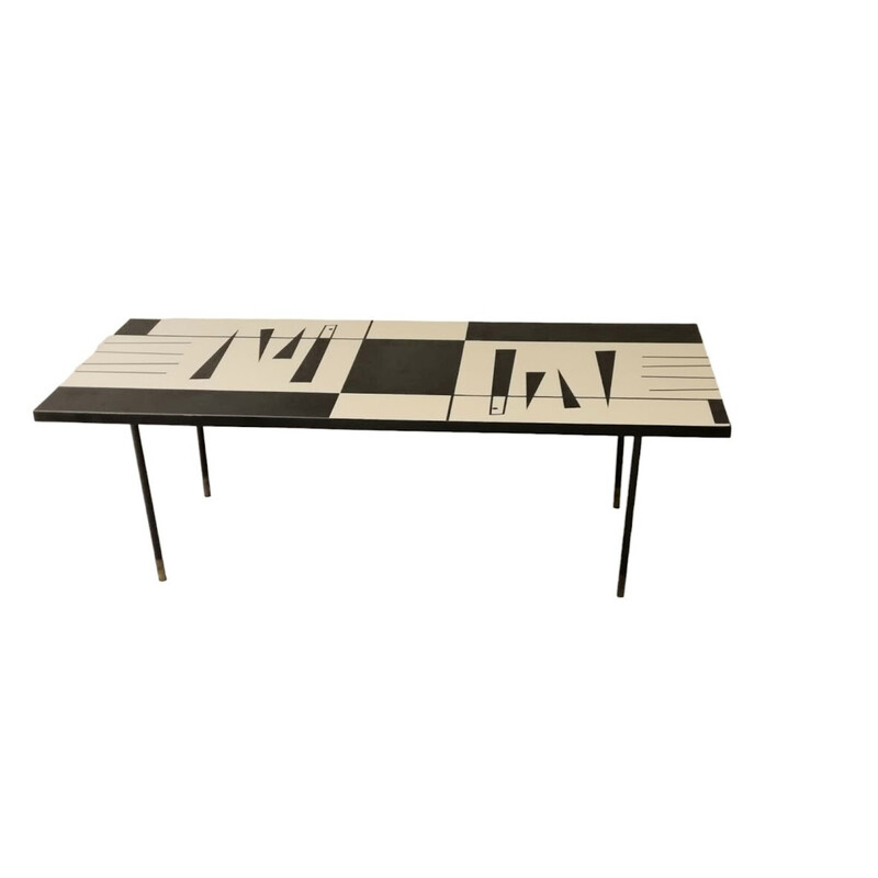 Mid-century coffee table in black and white graphic formica