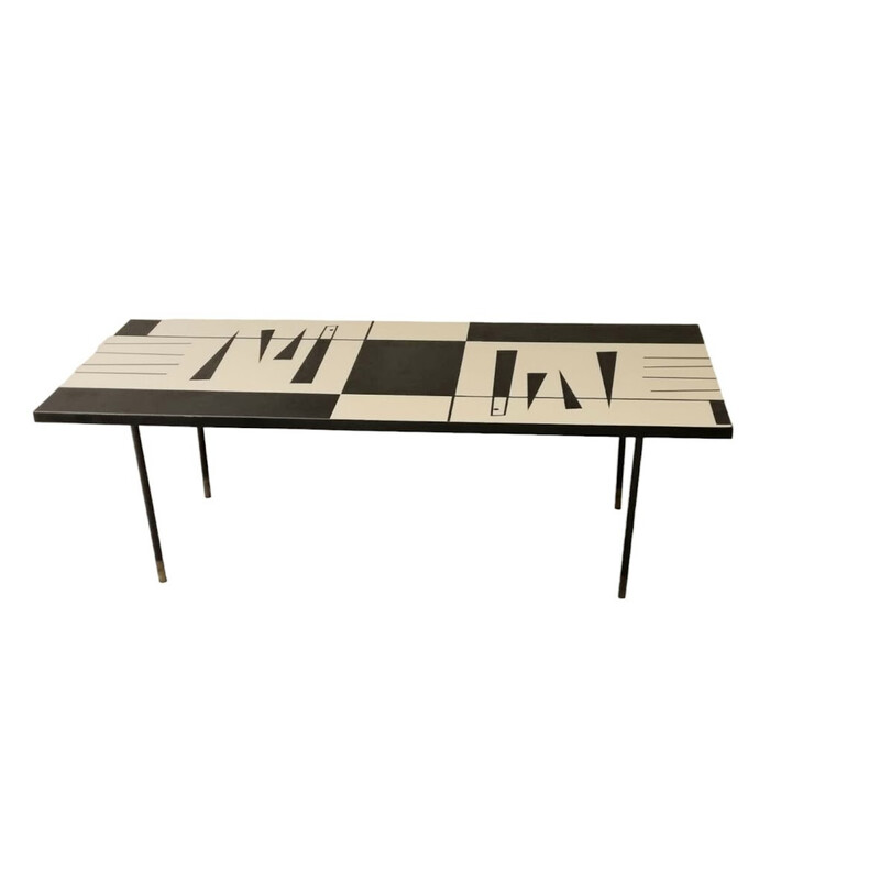 Table basse vintage en formica graphique noir et blanc