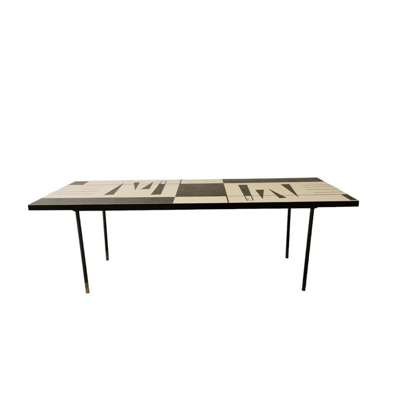 Mid-century coffee table in black and white graphic formica