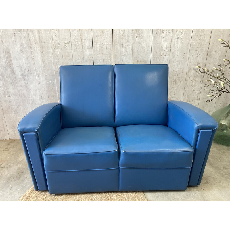 Vintage blue skai bench seat by Airborne, 1960