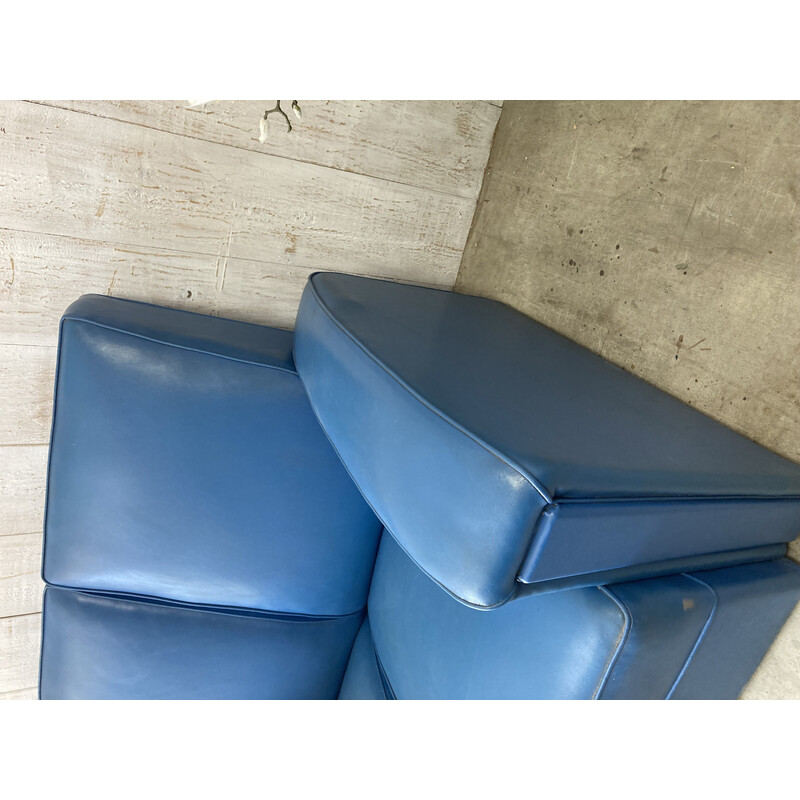 Vintage blue skai bench seat by Airborne, 1960