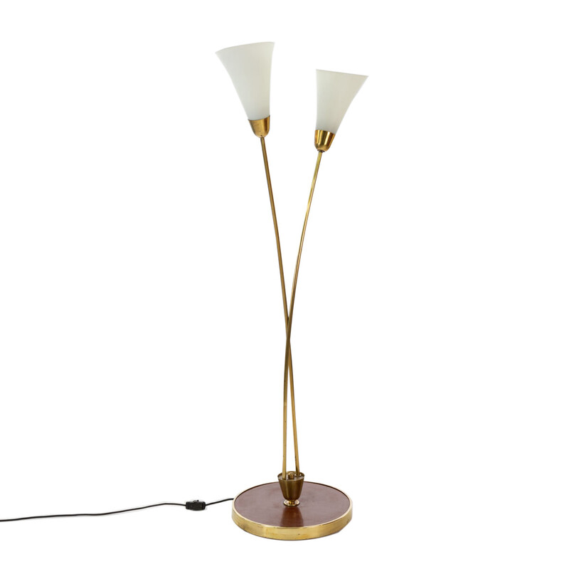 Vintage gilded brass and glass floor lamp