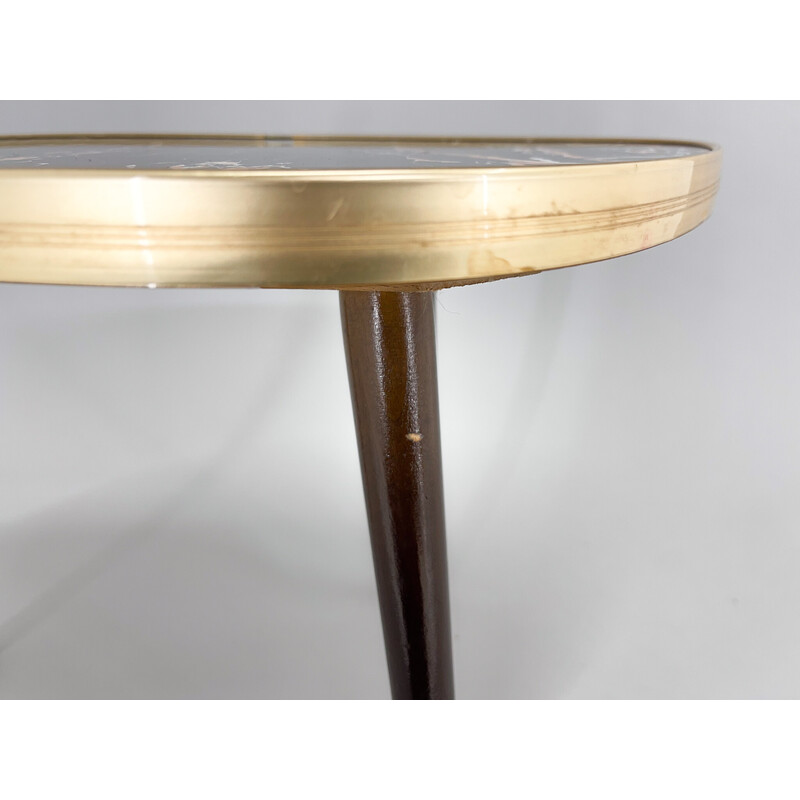 Mid century flower stand in plywood and brass rim, Czechoslovakia