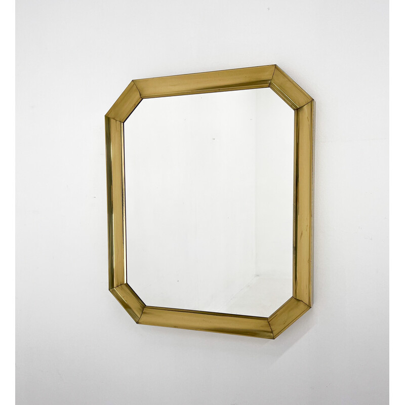 Miroir métallique vintage à patine dorée, Tchécoslovaquie 1970