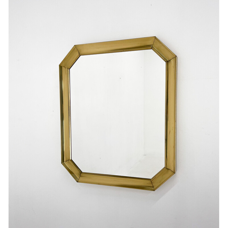 Vintage metal mirror with gold patina, Czechoslovakia 1970s