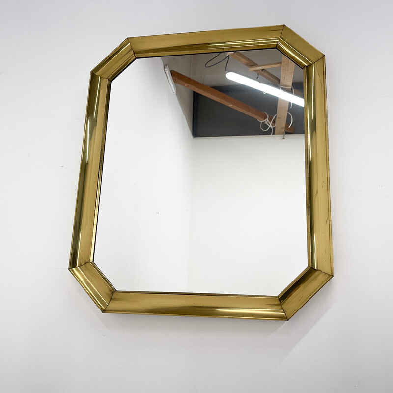 Specchio vintage in metallo con patina dorata, Cecoslovacchia, anni '70