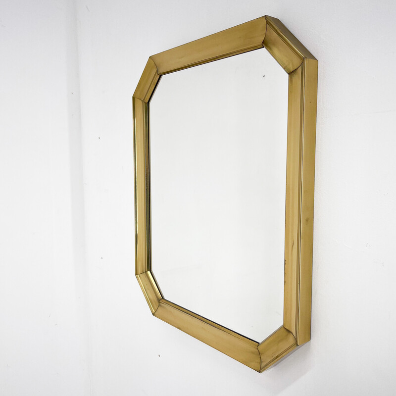 Vintage metal mirror with gold patina, Czechoslovakia 1970s