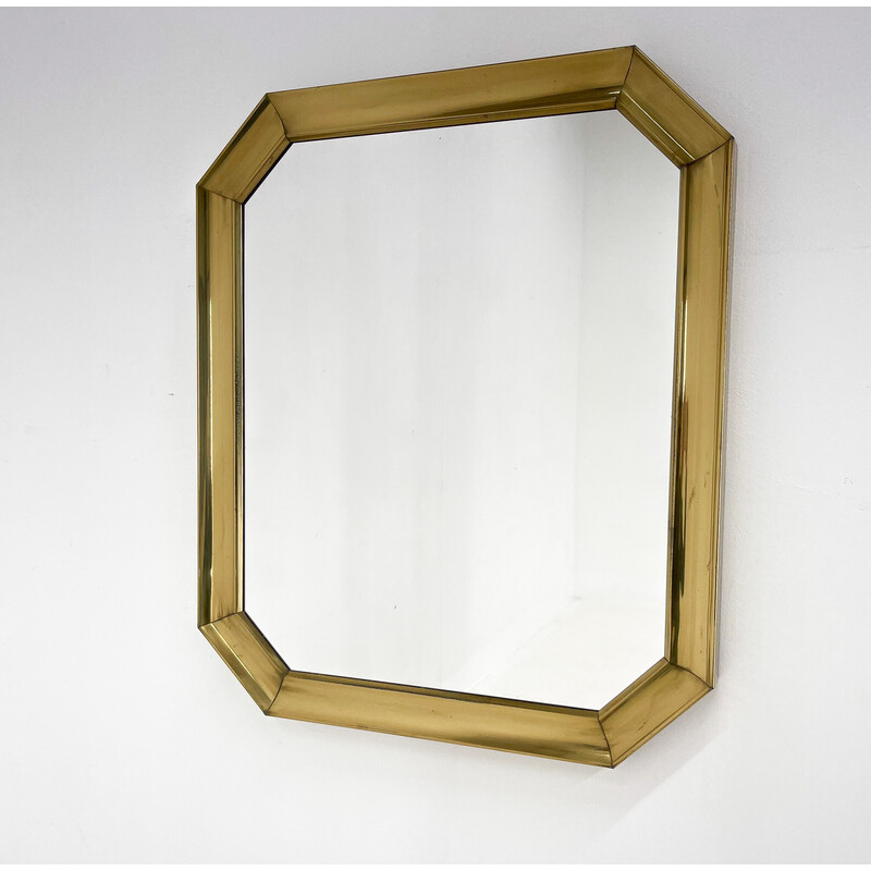 Vintage metal mirror with gold patina, Czechoslovakia 1970s