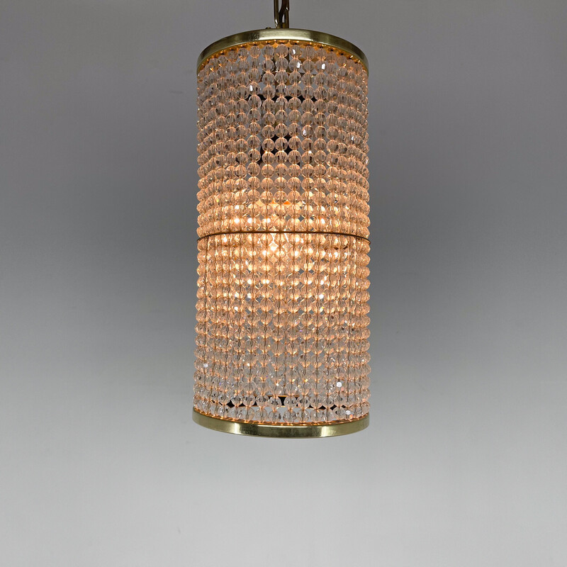 Lampadario vintage in ottone e cristallo di Preciosa Glassworks, Cecoslovacchia 1960