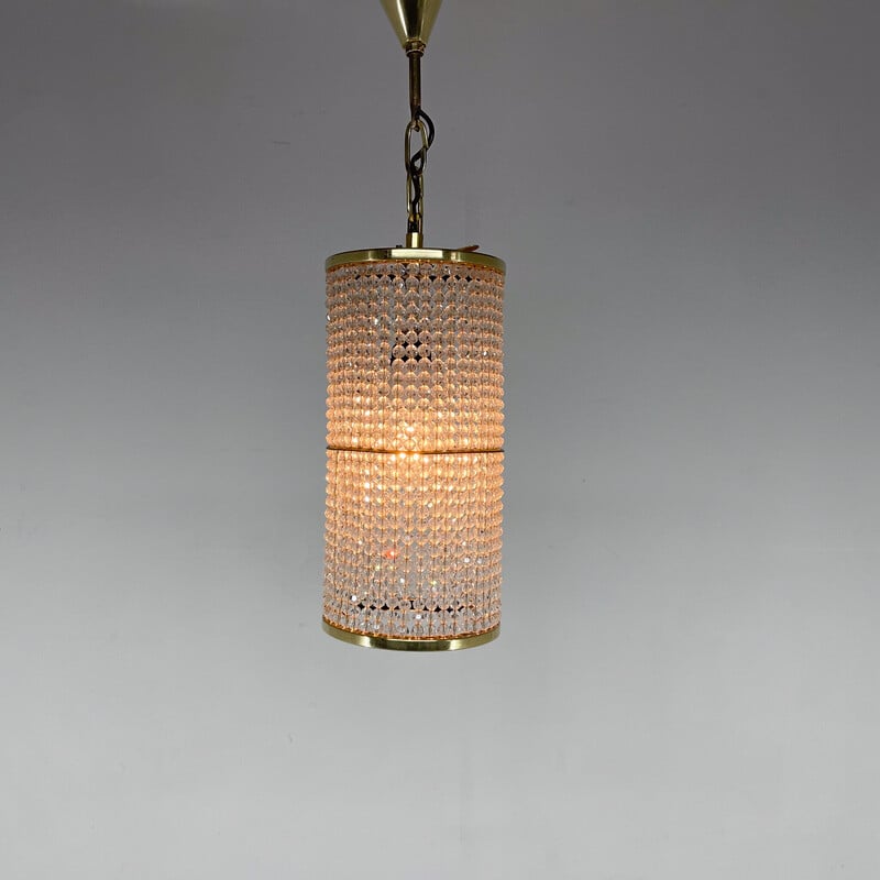 Vintage brass and crytal chandelier by Preciosa Glassworks, Czechoslovakia 1960s