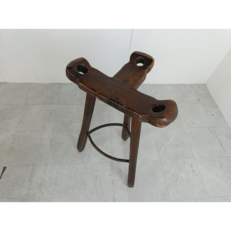 Set of 5 mid century brutalist bar stools, Spain 1960s
