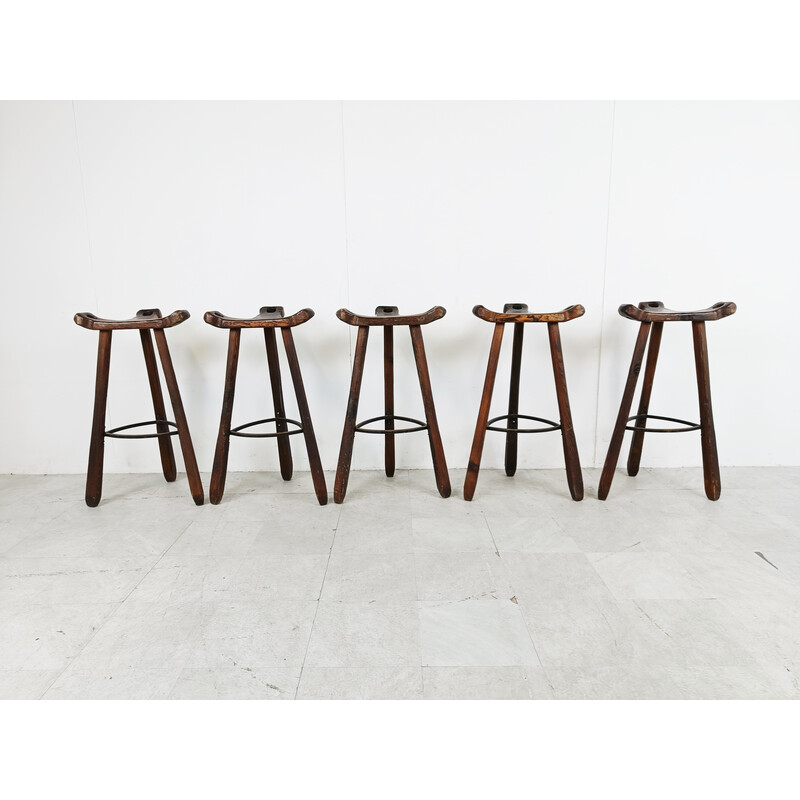 Ensemble de 5 tabourets de bar brutalistes vintage, Espagne 1960