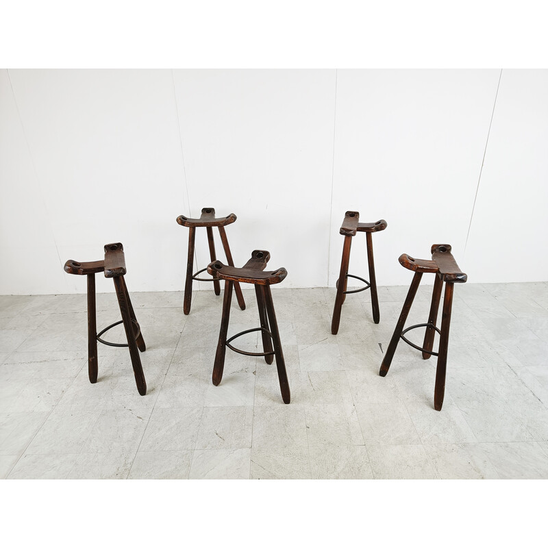 Set of 5 mid century brutalist bar stools, Spain 1960s