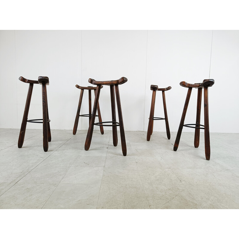 Ensemble de 5 tabourets de bar brutalistes vintage, Espagne 1960