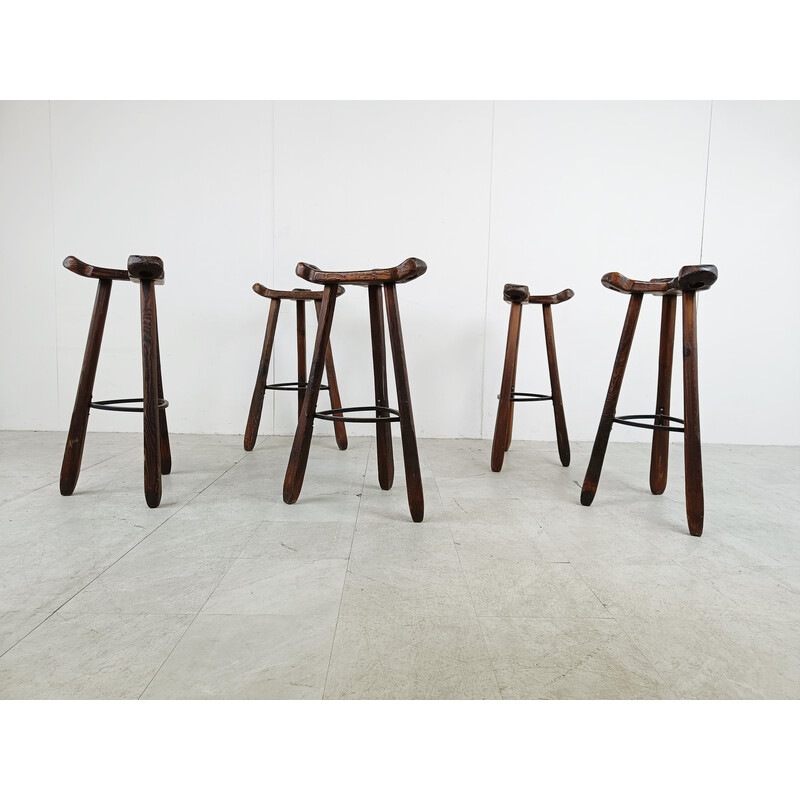 Set of 5 mid century brutalist bar stools, Spain 1960s