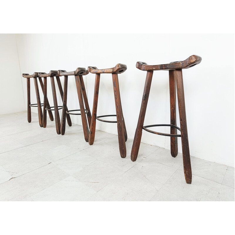 Set of 5 mid century brutalist bar stools, Spain 1960s