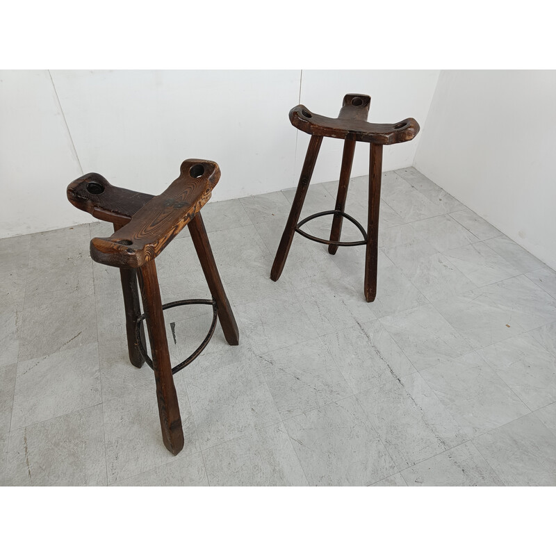 Set of 5 mid century brutalist bar stools, Spain 1960s