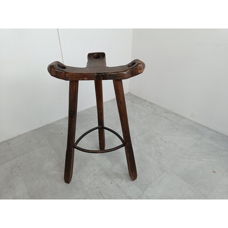 Set of 5 mid century brutalist bar stools, Spain 1960s