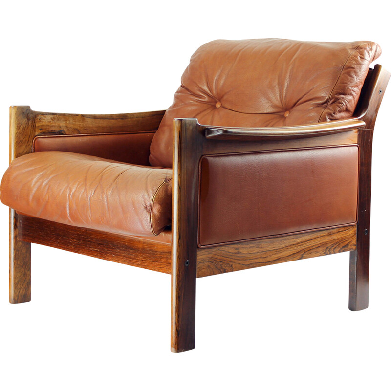 fauteuil vintage en cuir - cognac